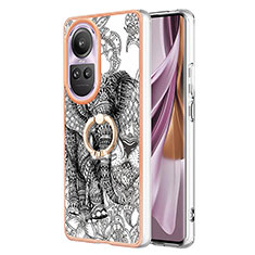 Funda Silicona Gel Goma Patron de Moda Carcasa con Anillo de dedo Soporte YB2 para Oppo Reno10 5G Gris