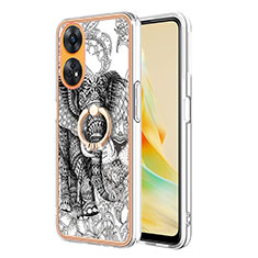 Funda Silicona Gel Goma Patron de Moda Carcasa con Anillo de dedo Soporte YB2 para Oppo Reno8 T 4G Gris