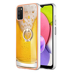 Funda Silicona Gel Goma Patron de Moda Carcasa con Anillo de dedo Soporte YB2 para Samsung Galaxy A03s Amarillo