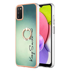 Funda Silicona Gel Goma Patron de Moda Carcasa con Anillo de dedo Soporte YB2 para Samsung Galaxy A03s Verde