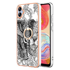 Funda Silicona Gel Goma Patron de Moda Carcasa con Anillo de dedo Soporte YB2 para Samsung Galaxy A04 4G Gris