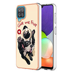 Funda Silicona Gel Goma Patron de Moda Carcasa con Anillo de dedo Soporte YB2 para Samsung Galaxy A12 5G Caqui