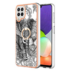 Funda Silicona Gel Goma Patron de Moda Carcasa con Anillo de dedo Soporte YB2 para Samsung Galaxy A22 4G Gris