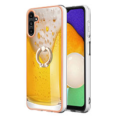 Funda Silicona Gel Goma Patron de Moda Carcasa con Anillo de dedo Soporte YB2 para Samsung Galaxy A34 5G Amarillo