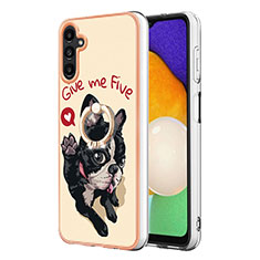 Funda Silicona Gel Goma Patron de Moda Carcasa con Anillo de dedo Soporte YB2 para Samsung Galaxy A34 5G Caqui