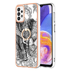 Funda Silicona Gel Goma Patron de Moda Carcasa con Anillo de dedo Soporte YB2 para Samsung Galaxy A72 5G Gris