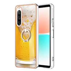 Funda Silicona Gel Goma Patron de Moda Carcasa con Anillo de dedo Soporte YB2 para Sony Xperia 10 IV Amarillo