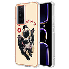 Funda Silicona Gel Goma Patron de Moda Carcasa con Anillo de dedo Soporte YB2 para Xiaomi Redmi K60 5G Caqui