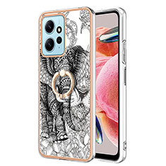 Funda Silicona Gel Goma Patron de Moda Carcasa con Anillo de dedo Soporte YB2 para Xiaomi Redmi Note 12 4G Gris