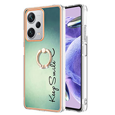 Funda Silicona Gel Goma Patron de Moda Carcasa con Anillo de dedo Soporte YB2 para Xiaomi Redmi Note 12 Pro+ Plus 5G Verde