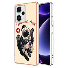 Funda Silicona Gel Goma Patron de Moda Carcasa con Anillo de dedo Soporte YB2 para Xiaomi Redmi Note 12 Turbo 5G Caqui