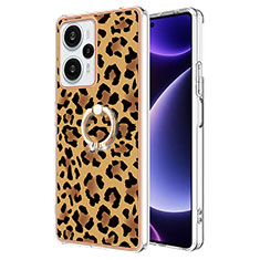 Funda Silicona Gel Goma Patron de Moda Carcasa con Anillo de dedo Soporte YB2 para Xiaomi Redmi Note 12 Turbo 5G Marron