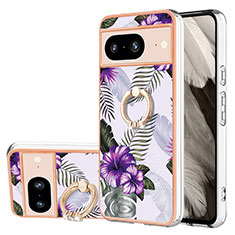 Funda Silicona Gel Goma Patron de Moda Carcasa con Anillo de dedo Soporte YB3 para Google Pixel 8 5G Morado