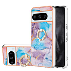 Funda Silicona Gel Goma Patron de Moda Carcasa con Anillo de dedo Soporte YB3 para Google Pixel 8 Pro 5G Azul