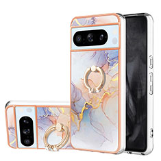 Funda Silicona Gel Goma Patron de Moda Carcasa con Anillo de dedo Soporte YB3 para Google Pixel 8 Pro 5G Purpura Claro