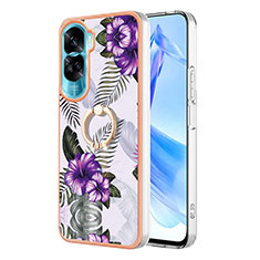 Funda Silicona Gel Goma Patron de Moda Carcasa con Anillo de dedo Soporte YB3 para Huawei Honor 90 Lite 5G Morado