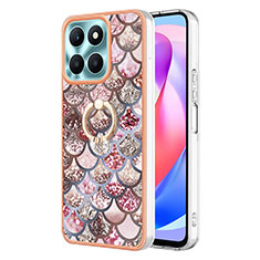 Funda Silicona Gel Goma Patron de Moda Carcasa con Anillo de dedo Soporte YB3 para Huawei Honor X6a Marron