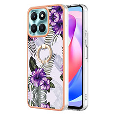 Funda Silicona Gel Goma Patron de Moda Carcasa con Anillo de dedo Soporte YB3 para Huawei Honor X6a Morado