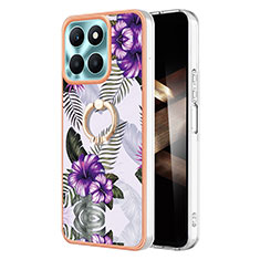 Funda Silicona Gel Goma Patron de Moda Carcasa con Anillo de dedo Soporte YB3 para Huawei Honor X8b Morado