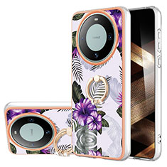 Funda Silicona Gel Goma Patron de Moda Carcasa con Anillo de dedo Soporte YB3 para Huawei Mate 60 Pro+ Plus Morado