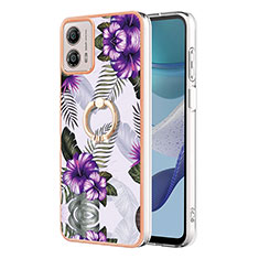 Funda Silicona Gel Goma Patron de Moda Carcasa con Anillo de dedo Soporte YB3 para Motorola Moto G53 5G Morado