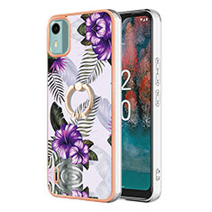 Funda Silicona Gel Goma Patron de Moda Carcasa con Anillo de dedo Soporte YB3 para Nokia C12 Pro Morado