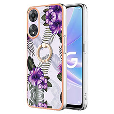 Funda Silicona Gel Goma Patron de Moda Carcasa con Anillo de dedo Soporte YB3 para Oppo A58 5G Morado