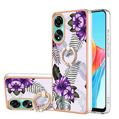 Funda Silicona Gel Goma Patron de Moda Carcasa con Anillo de dedo Soporte YB3 para Oppo A78 4G Morado