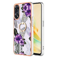 Funda Silicona Gel Goma Patron de Moda Carcasa con Anillo de dedo Soporte YB3 para Oppo Reno8 T 4G Morado