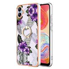 Funda Silicona Gel Goma Patron de Moda Carcasa con Anillo de dedo Soporte YB3 para Samsung Galaxy A04 4G Morado