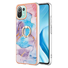 Funda Silicona Gel Goma Patron de Moda Carcasa con Anillo de dedo Soporte YB3 para Xiaomi Mi 11 Lite 4G Azul