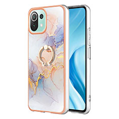 Funda Silicona Gel Goma Patron de Moda Carcasa con Anillo de dedo Soporte YB3 para Xiaomi Mi 11 Lite 4G Purpura Claro