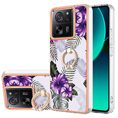 Funda Silicona Gel Goma Patron de Moda Carcasa con Anillo de dedo Soporte YB3 para Xiaomi Mi 13T 5G Morado