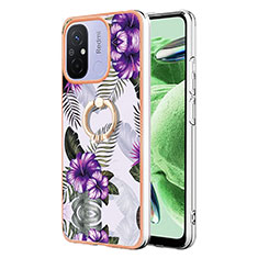 Funda Silicona Gel Goma Patron de Moda Carcasa con Anillo de dedo Soporte YB3 para Xiaomi Poco C55 Morado