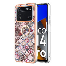 Funda Silicona Gel Goma Patron de Moda Carcasa con Anillo de dedo Soporte YB3 para Xiaomi Poco M4 Pro 4G Marron