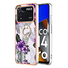 Funda Silicona Gel Goma Patron de Moda Carcasa con Anillo de dedo Soporte YB3 para Xiaomi Poco M4 Pro 4G Morado