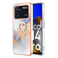 Funda Silicona Gel Goma Patron de Moda Carcasa con Anillo de dedo Soporte YB3 para Xiaomi Poco M4 Pro 4G Purpura Claro