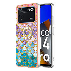 Funda Silicona Gel Goma Patron de Moda Carcasa con Anillo de dedo Soporte YB3 para Xiaomi Poco M4 Pro 4G Vistoso