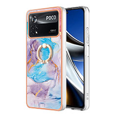 Funda Silicona Gel Goma Patron de Moda Carcasa con Anillo de dedo Soporte YB3 para Xiaomi Poco X4 Pro 5G Azul