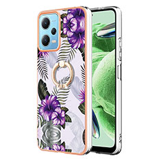 Funda Silicona Gel Goma Patron de Moda Carcasa con Anillo de dedo Soporte YB3 para Xiaomi Poco X5 5G Morado