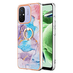 Funda Silicona Gel Goma Patron de Moda Carcasa con Anillo de dedo Soporte YB3 para Xiaomi Redmi 11A 4G Azul