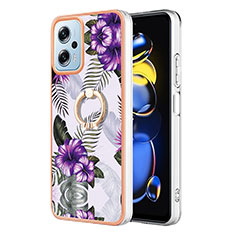 Funda Silicona Gel Goma Patron de Moda Carcasa con Anillo de dedo Soporte YB3 para Xiaomi Redmi Note 11 Pro+ Plus 5G Morado