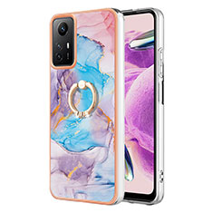 Funda Silicona Gel Goma Patron de Moda Carcasa con Anillo de dedo Soporte YB3 para Xiaomi Redmi Note 12S Azul