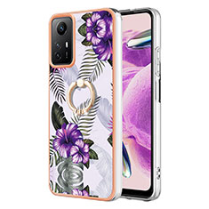 Funda Silicona Gel Goma Patron de Moda Carcasa con Anillo de dedo Soporte YB3 para Xiaomi Redmi Note 12S Morado