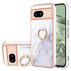 Funda Silicona Gel Goma Patron de Moda Carcasa con Anillo de dedo Soporte YB5 para Google Pixel 8a 5G Blanco