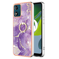 Funda Silicona Gel Goma Patron de Moda Carcasa con Anillo de dedo Soporte YB5 para Motorola Moto E13 Morado