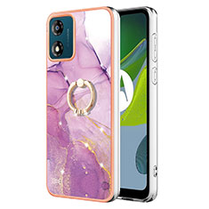 Funda Silicona Gel Goma Patron de Moda Carcasa con Anillo de dedo Soporte YB5 para Motorola Moto E13 Purpura Claro