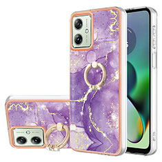 Funda Silicona Gel Goma Patron de Moda Carcasa con Anillo de dedo Soporte YB5 para Motorola Moto G54 5G Morado