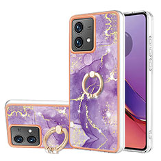 Funda Silicona Gel Goma Patron de Moda Carcasa con Anillo de dedo Soporte YB5 para Motorola Moto G84 5G Morado