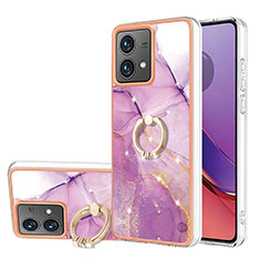 Funda Silicona Gel Goma Patron de Moda Carcasa con Anillo de dedo Soporte YB5 para Motorola Moto G84 5G Purpura Claro